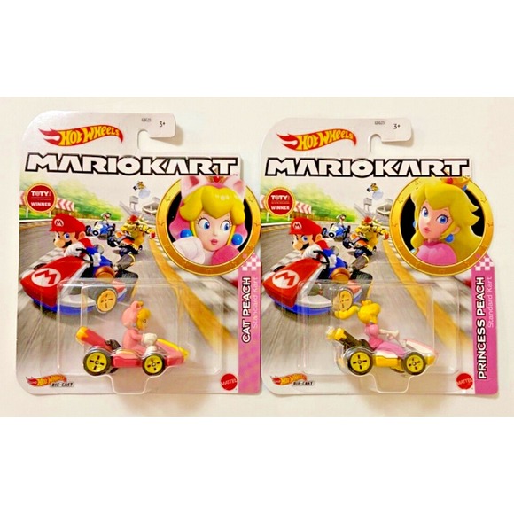 CAT PEACH & PRINCESS PEACH Hot Wheels Mario Kart Die-Cast Race Karts Cars - Picture 1 of 1